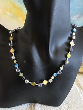 Lia Sophia Silver-Tone Necklace with Blue, Green, and Yellow Accents